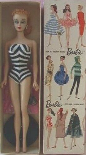 Original Mattel #1 Vintage Barbie Blonde Ponytail Doll in Box & Accessories 1959