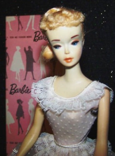 Mattel Barbie #3 Blonde Ponytail Doll in Pink Silhouette Box Plantation Ball Gown Outfit