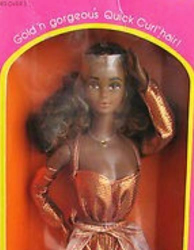 African American Christie Barbie Mattel Doll Quick Curl Golden Dream Box