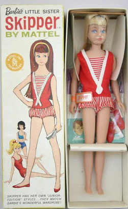 Straight Leg Blonde Hair Skipper Barbie's Little Sister Doll in Box 1964