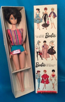 Vintage Bubble Cut Brunette Black Hair European Barbie Doll in Box Side Part